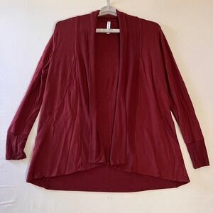 Athleta Open Cardigan Sweater Size L Burgundy Pockets Luxe Winter Layers